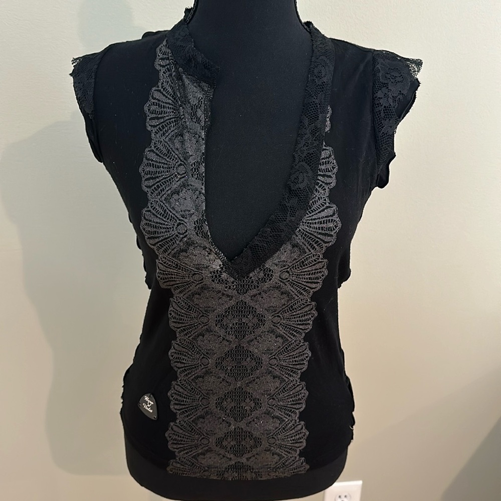 Black ripped v-neck tank